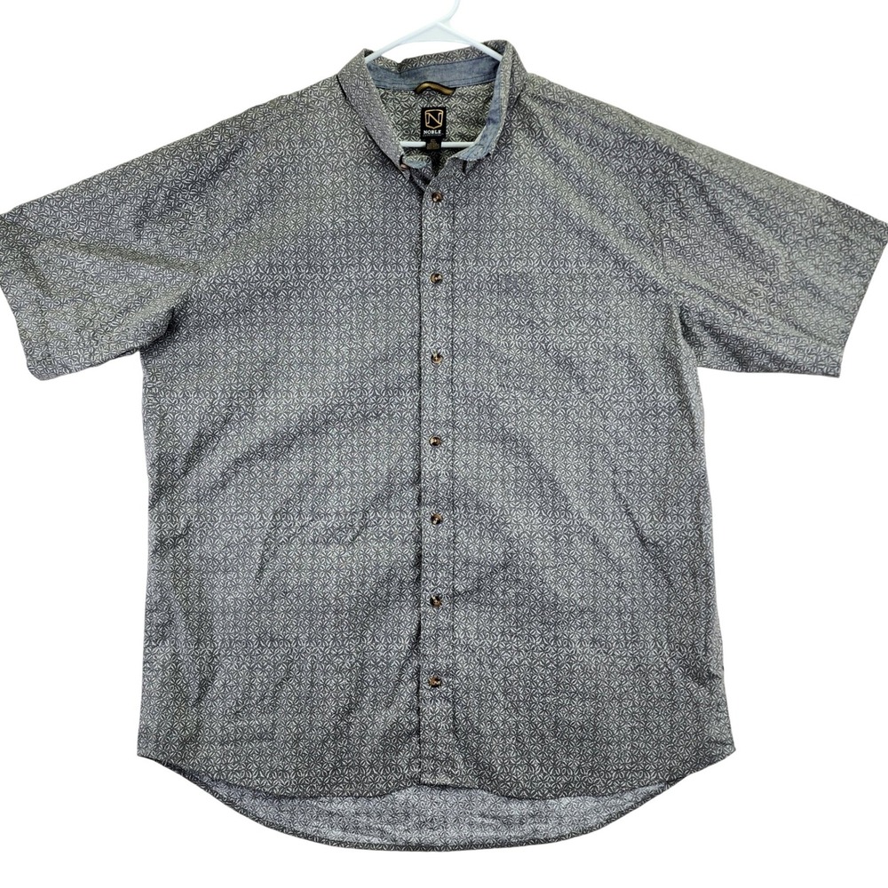 Noble Outfitters Short‎ Sleeve Button Up Shirt Mens 3XL Tall Gray Geometric